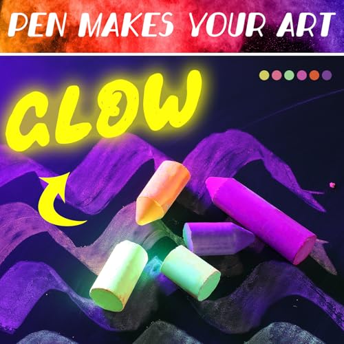 Feifeiya 12-Pack Glow in the Dark Neon Chalk – 6 UV-Reactive Colors, Washable & Low Dust for Blacklight Parties and Outdoor Art