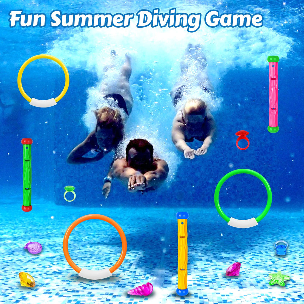 Feivando 20-Piece Pool Diving Toys Set for Kids – Rings, Sticks, Gems & Storage Bag for Summer Water Games