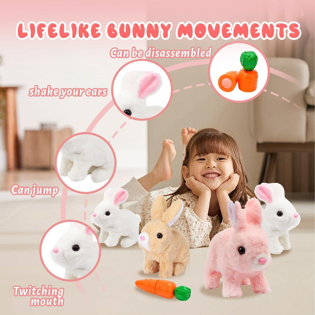 Feknnedm Hopping Bunny Toy – Interactive Easter Plush with Sounds, Jumping, and Twitching Ears (Brown+White)