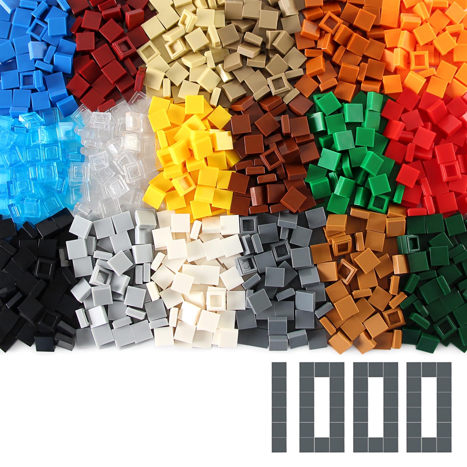 Feleph 1000-Piece 1×1 Square Tiles Set – 18 Colors, ABS Plastic, Compatible with Major Brands for Mosaics and Pixel Art