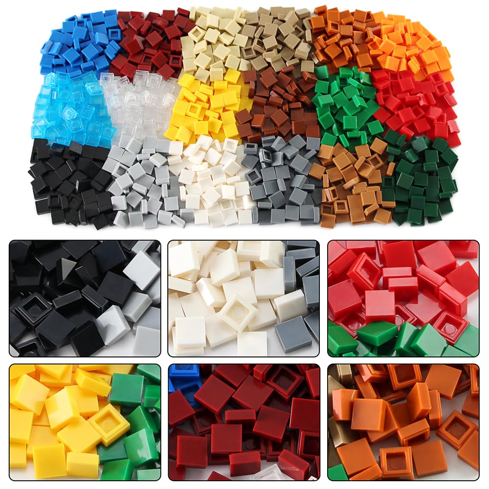 Feleph 1000-Piece 1×1 Square Tiles Set – 18 Colors, ABS Plastic, Compatible with Major Brands for Mosaics and Pixel Art