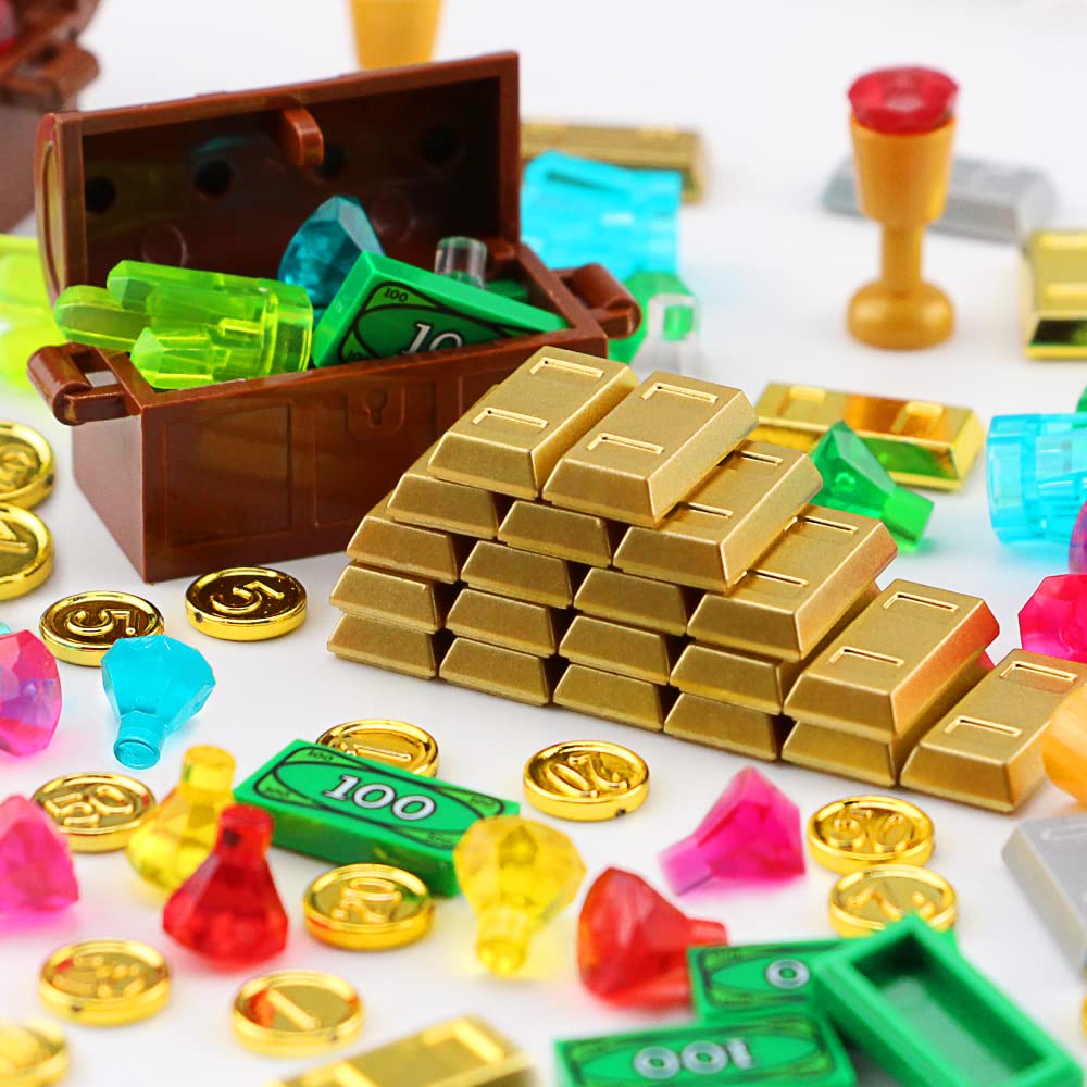 Feleph 174-Piece Pirate Treasure Chest Building Blocks Set, Gold Bars Coins Gems for Kids Ages 4+