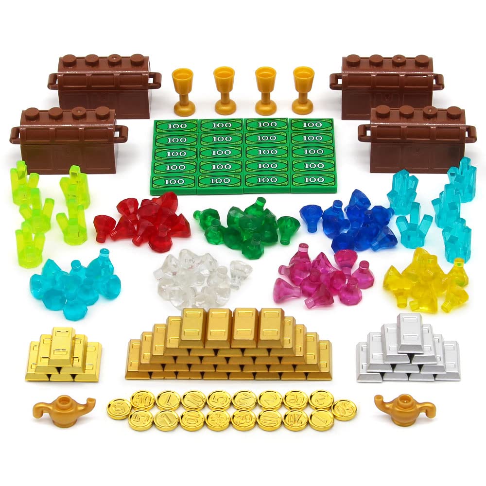 Feleph 174-Piece Pirate Treasure Chest Building Blocks Set, Gold Bars Coins Gems for Kids Ages 4+