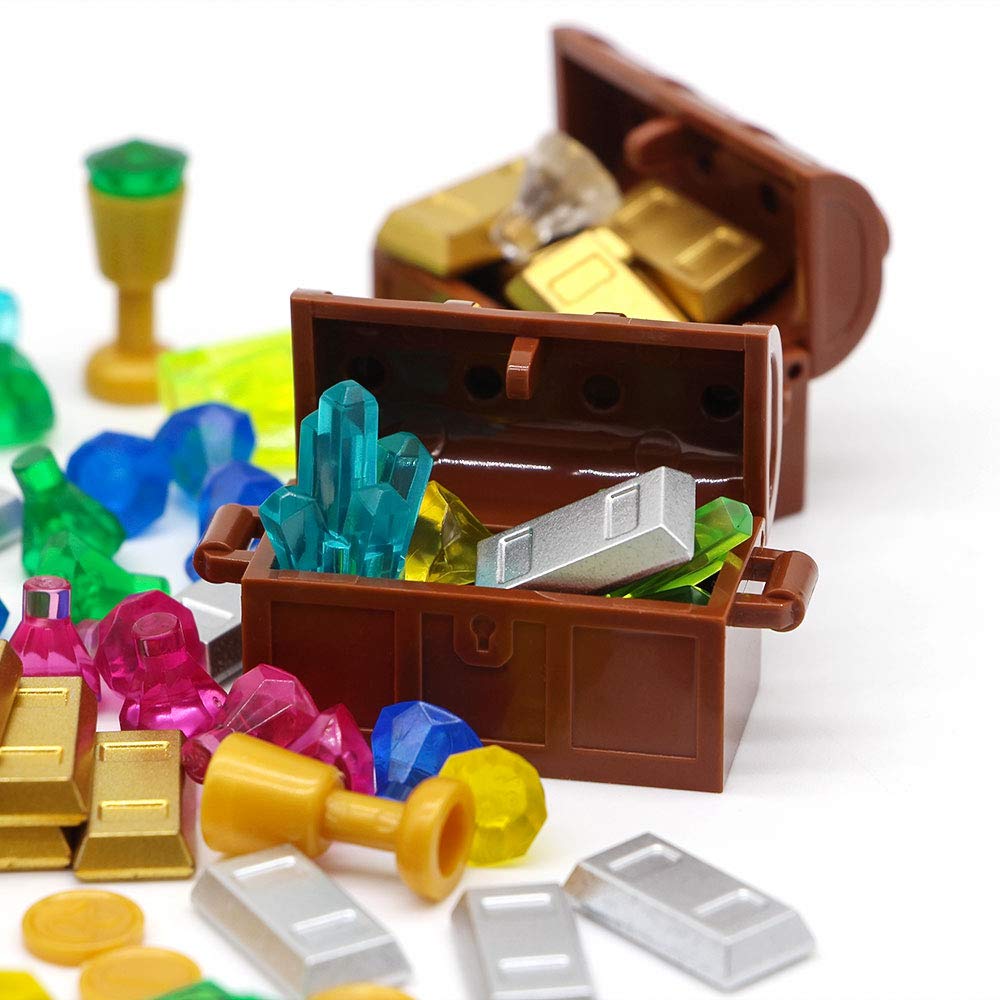 Feleph 174-Piece Pirate Treasure Chest Building Blocks Set, Gold Bars Coins Gems for Kids Ages 4+