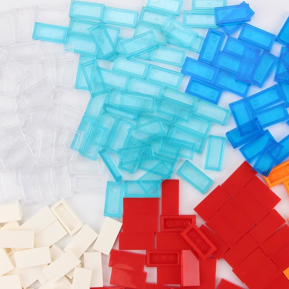 Feleph 700-Piece 1x2 Flat Tiles Building Blocks - Multicolored ABS Bricks for Smooth Surfaces