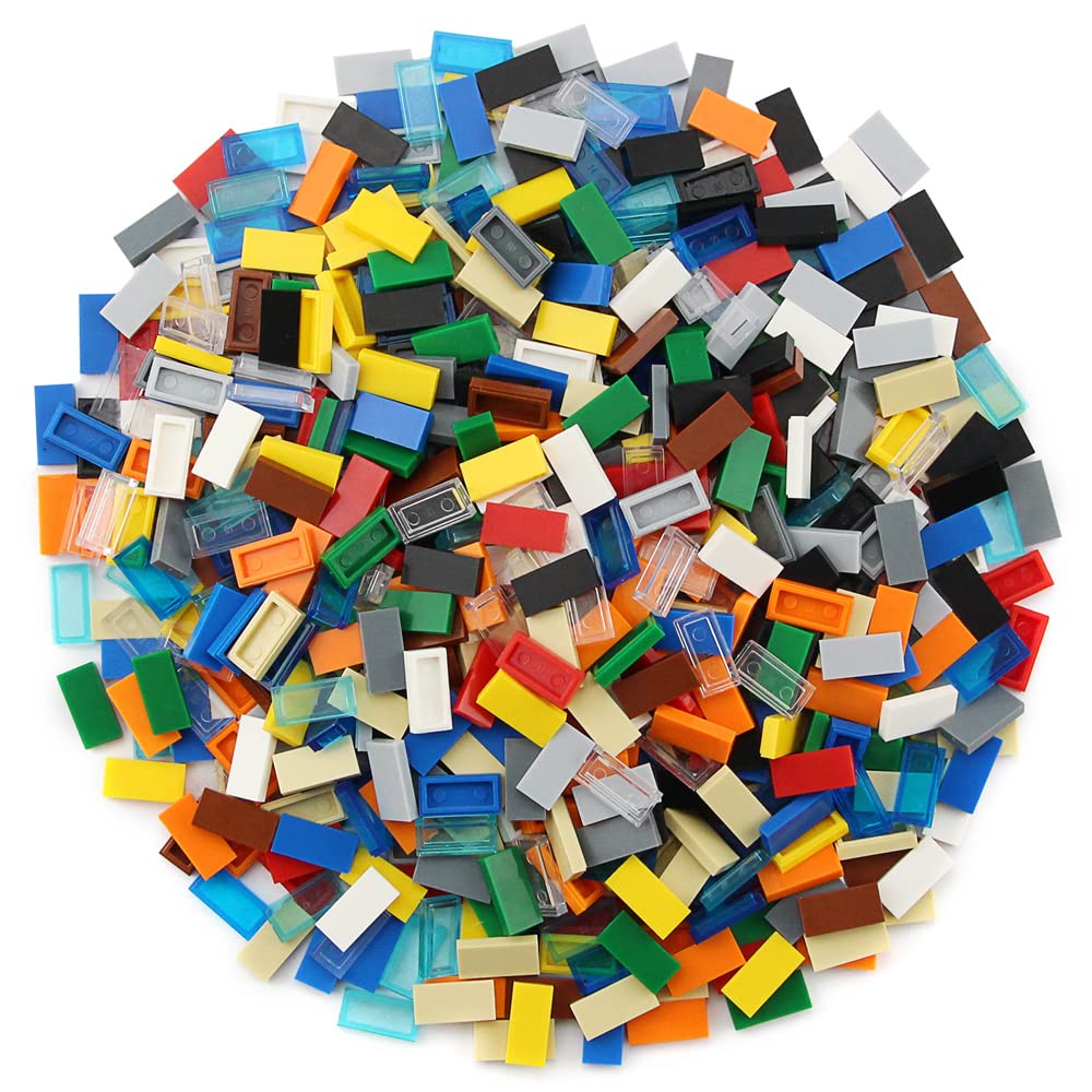 Feleph 700-Piece 1x2 Flat Tiles Building Blocks - Multicolored ABS Bricks for Smooth Surfaces