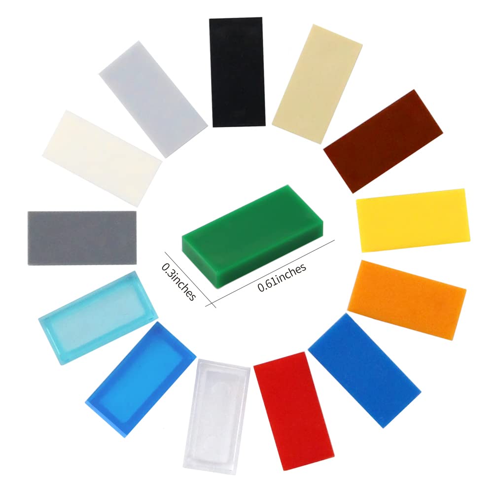 Feleph 700-Piece 1x2 Flat Tiles Building Blocks - Multicolored ABS Bricks for Smooth Surfaces