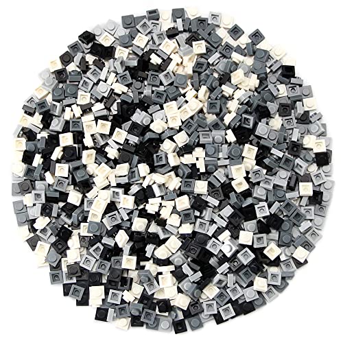 Feleph Basic 1000 Pieces 1x1 Plate Set – Black, White & Gray Pixel Art Building Blocks, Compatible with 3024