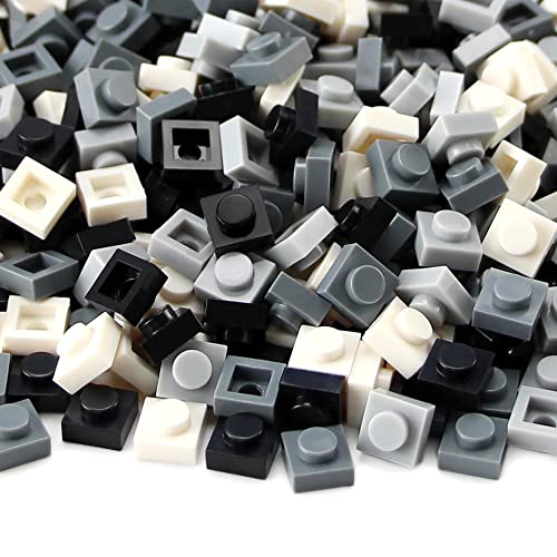 Feleph Basic 1000 Pieces 1x1 Plate Set – Black, White & Gray Pixel Art Building Blocks, Compatible with 3024