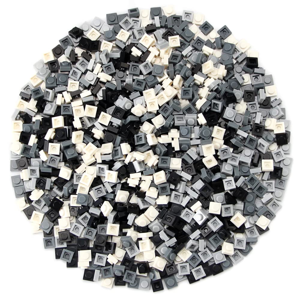 Feleph Basic 1000 Pieces 1x1 Plate Set – Black, White & Gray Pixel Art Building Blocks, Compatible with 3024