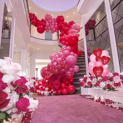 Felice Arts Pink Red Balloon Garland Arch Kit with Heart Balloons for Mother's Day, Valentine's Day, Wedding and Proposal Decorations
