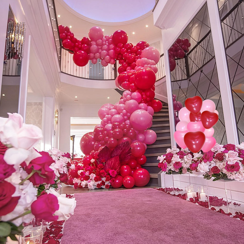 Felice Arts Pink Red Balloon Garland Arch Kit with Heart Balloons for Mother's Day, Valentine's Day, Wedding and Proposal Decorations