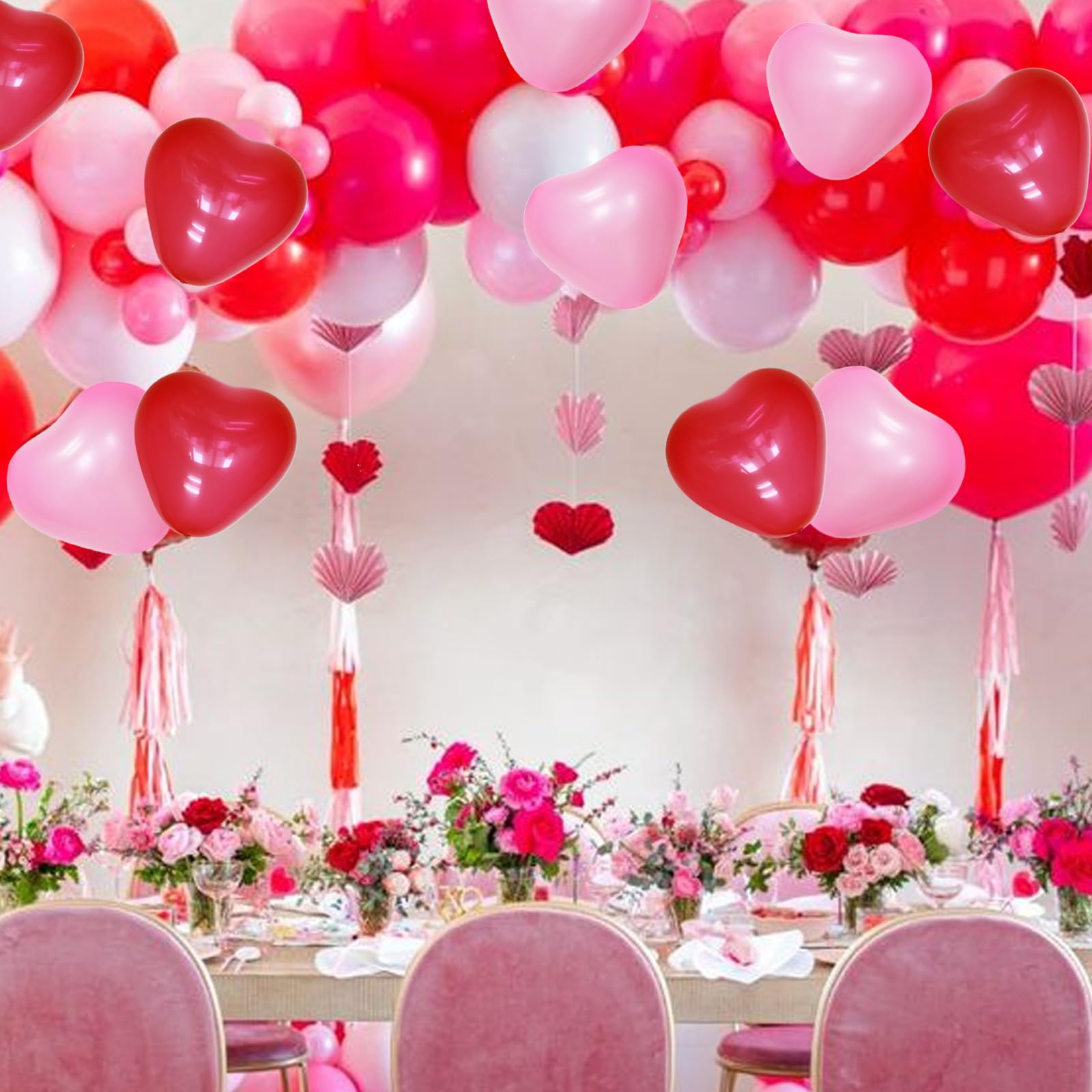 Felice Arts Pink Red Balloon Garland Arch Kit with Heart Balloons for Mother's Day, Valentine's Day, Wedding and Proposal Decorations