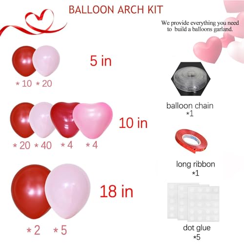 Felice Arts Pink Red Balloon Garland Arch Kit with Heart Balloons for Mother's Day, Valentine's Day, Wedding and Proposal Decorations