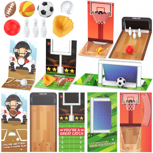 Feltom Valentine Cards for Kids – 30 Mini Sports Ball Erasers with 3D Foldable Cards for Classroom Exchange
