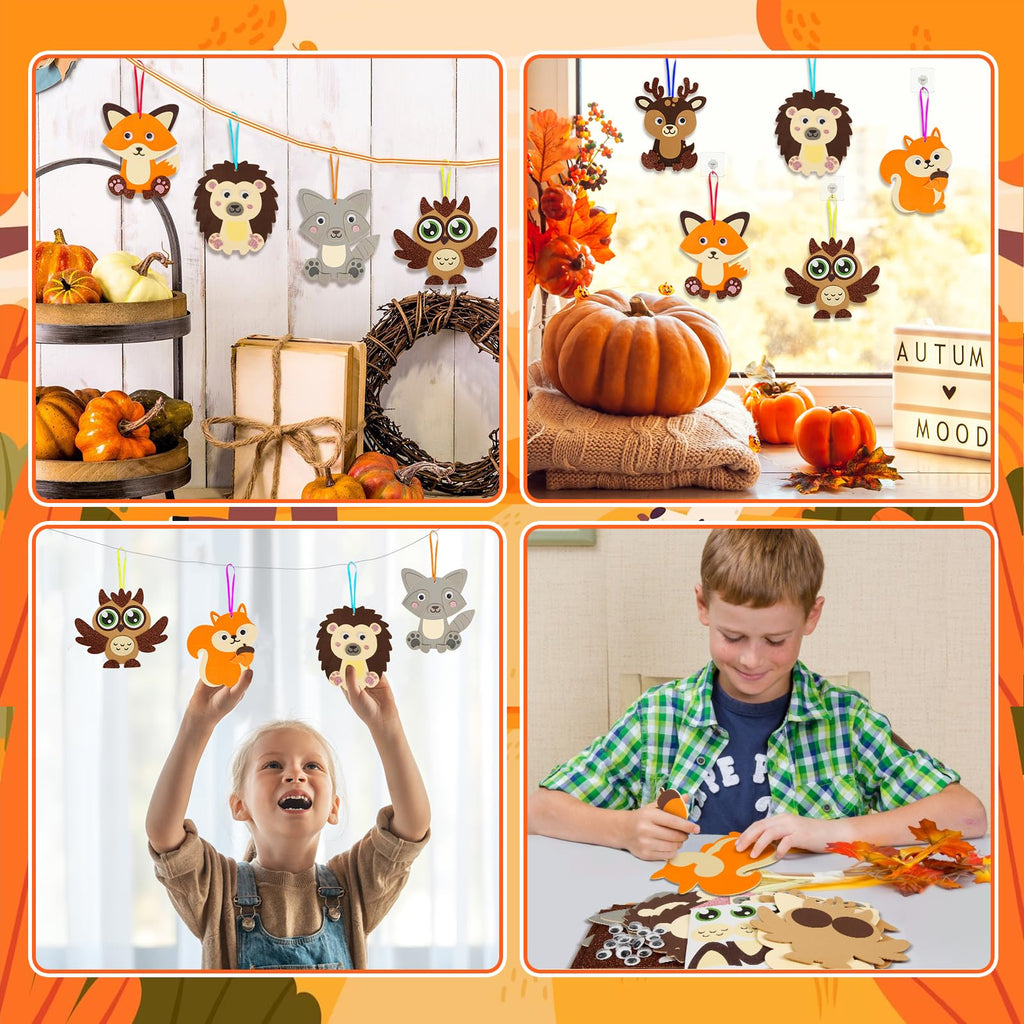 Fennoral 12 Pack Fall Craft Kit for Kids - DIY Foam Animal Stickers, No Glue Needed