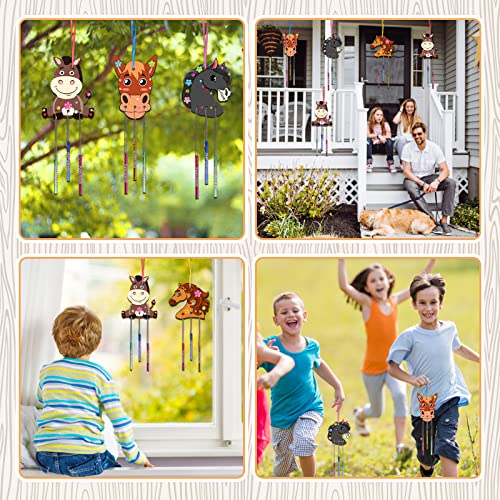 Fennoral 8-Pack Kids Wind Chime Craft Kit - Horse Head Wooden DIY Project for Girls and Boys