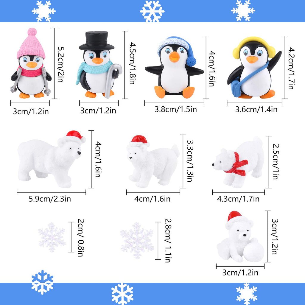 FEPITO 12-Piece Winter Resin Miniature Figurine Set: Penguins, Polar Bears, and Snowflakes for Christmas Decor