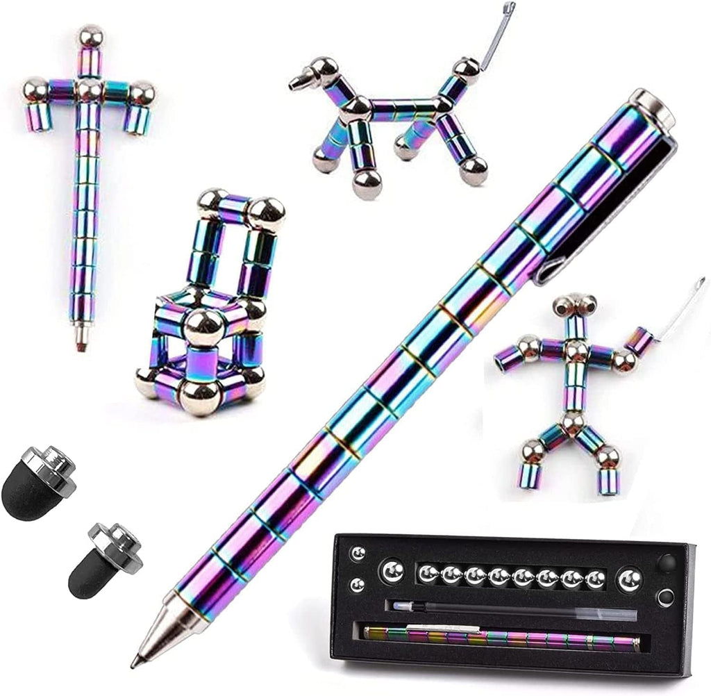 Ferbixo Magnetic Fidget Pen for Teens - Deformable Stress Relief Toy with 13 Rings & 12 Balls, Ages 8-15