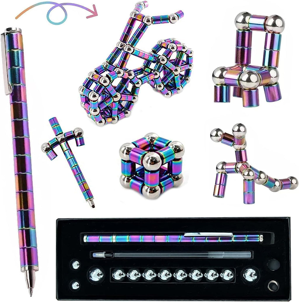 Ferbixo Magnetic Fidget Pen for Teens - Deformable Stress Relief Toy with 13 Rings & 12 Balls, Ages 8-15