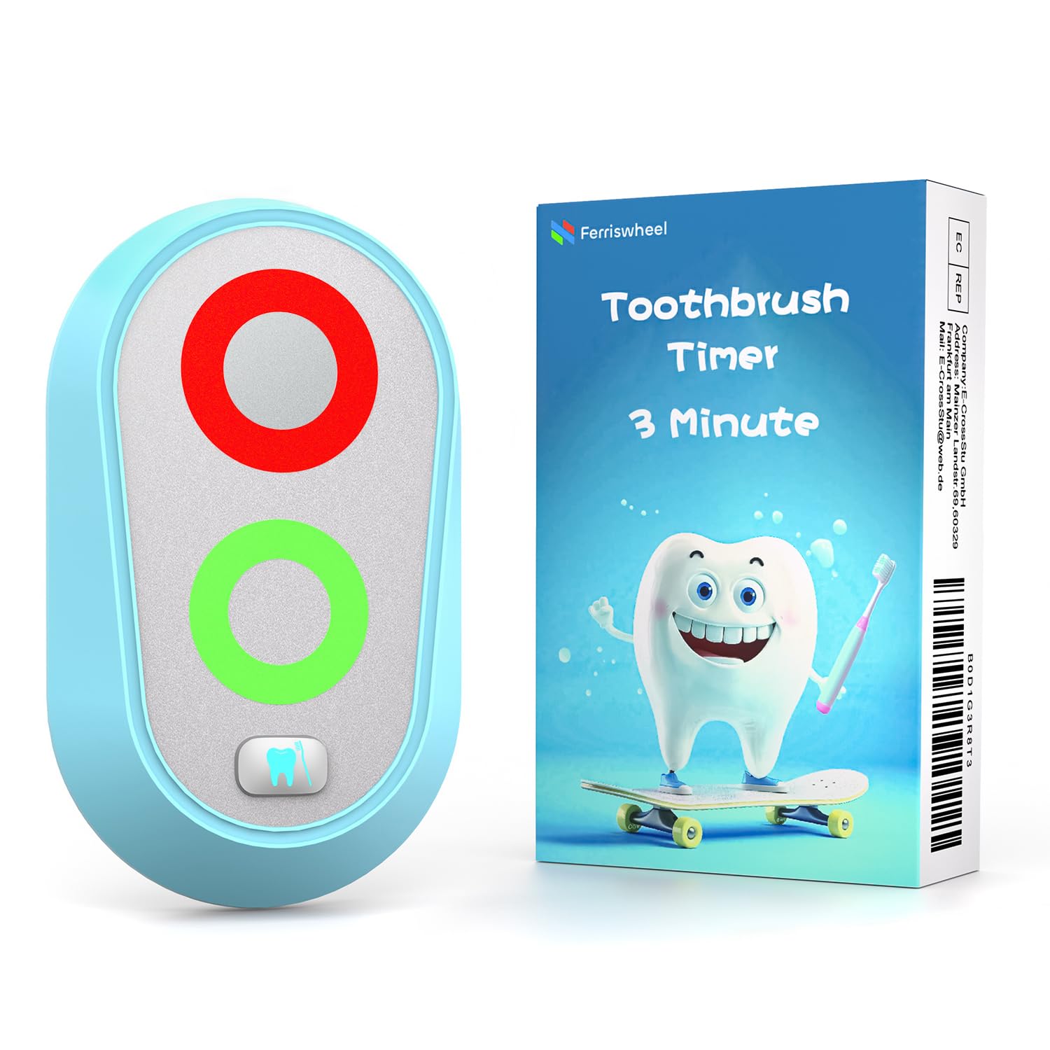 Ferriswheel Blue Toothbrush Timer for Kids – 2-3 Minute Traffic Light Timer, Magnetic Waterproof