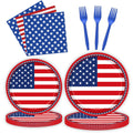Fesciory 96-Piece American Flag Patriotic Party Supplies Set – Plates, Napkins, Forks for 24 Guests