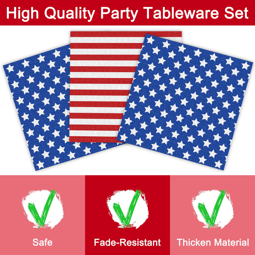 Fesciory 96-Piece American Flag Patriotic Party Supplies Set – Plates, Napkins, Forks for 24 Guests