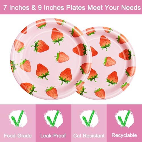 Fesciory 96-Piece Strawberry Party Supplies Set – Disposable Plates, Napkins & Forks for 24 Guests