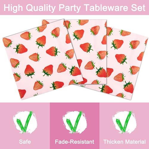 Fesciory 96-Piece Strawberry Party Supplies Set – Disposable Plates, Napkins & Forks for 24 Guests