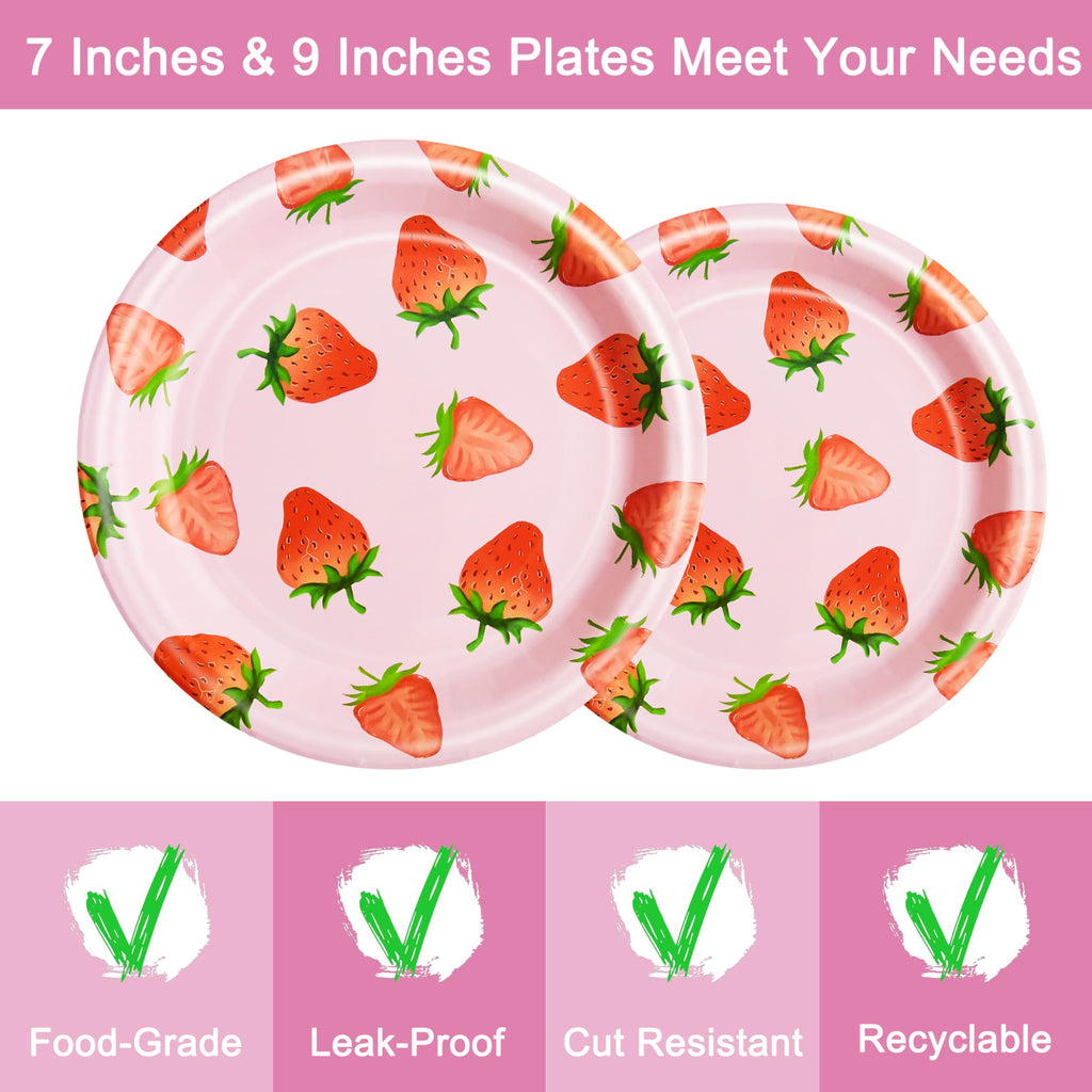 Fesciory 96-Piece Strawberry Party Supplies Set – Disposable Plates, Napkins & Forks for 24 Guests