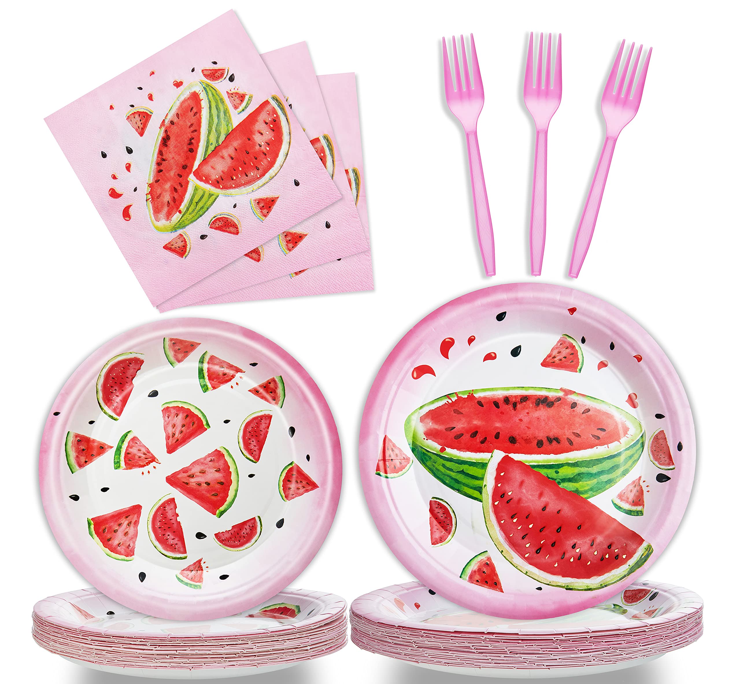 Fesciory 96-Piece Watermelon Birthday Party Supplies - Disposable Tableware Set for 24 Guests