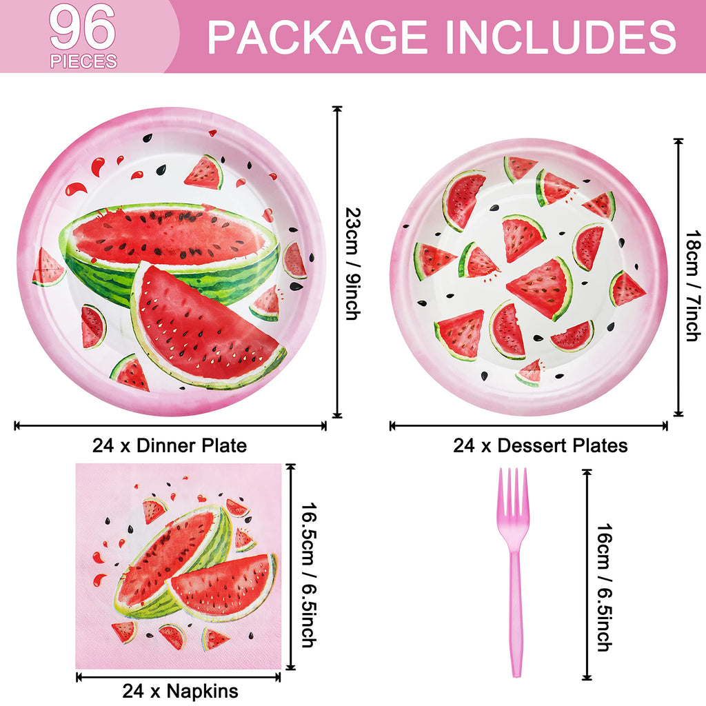 Fesciory 96-Piece Watermelon Birthday Party Supplies - Disposable Tableware Set for 24 Guests
