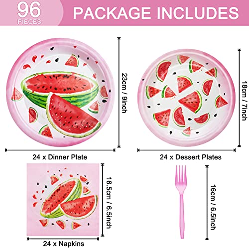 Fesciory 96-Piece Watermelon Birthday Party Supplies - Disposable Tableware Set for 24 Guests