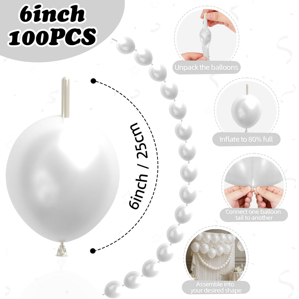 FEYG 100-Pack Pearl White Linking Balloons – 6 Inch Quick Connect Tails for Party Arch Decor