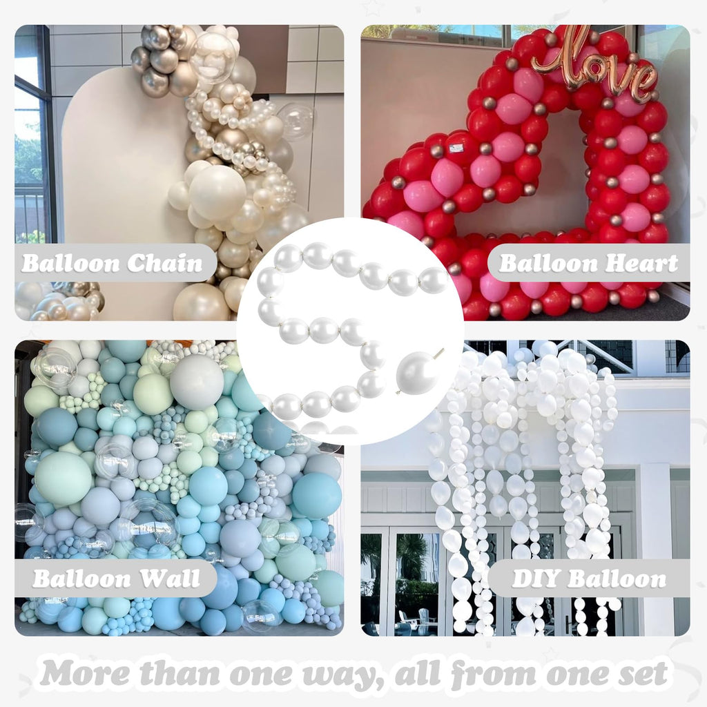FEYG 100-Pack Pearl White Linking Balloons – 6 Inch Quick Connect Tails for Party Arch Decor
