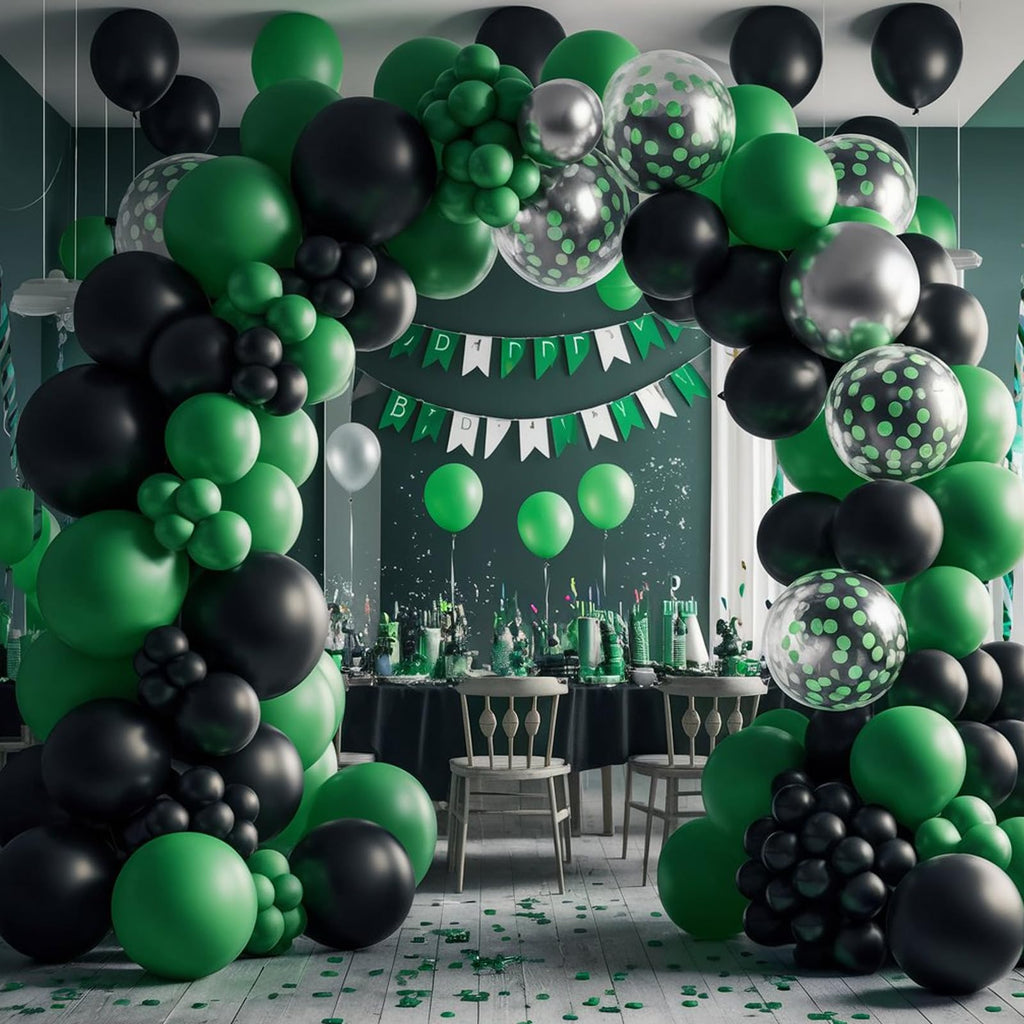 FEYG 120-Piece Green Black Silver Balloon Arch Kit – Easy Assembly, Reusable Latex