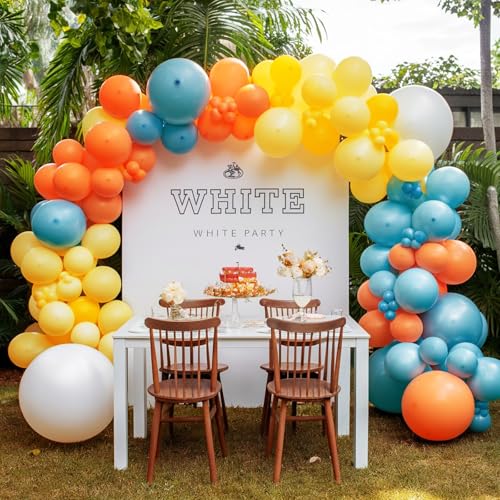 FEYG 120-Piece Retro Blue Orange Yellow Balloon Arch Kit for Party Decor