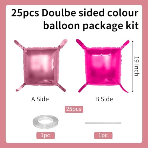 FEYG 25-Pack 19-Inch Double Sided Hot Pink & Rose Gold Square Foil Balloon Wall Kit – DIY Arch Tunnel Backdrop for Bachelorette Wedding Party Decor