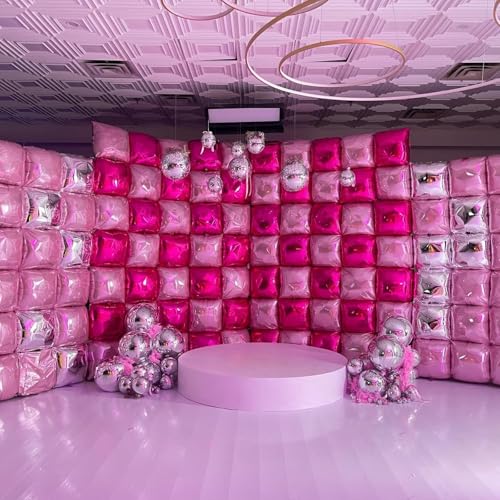 FEYG 25-Pack 19-Inch Double Sided Hot Pink & Rose Gold Square Foil Balloon Wall Kit – DIY Arch Tunnel Backdrop for Bachelorette Wedding Party Decor