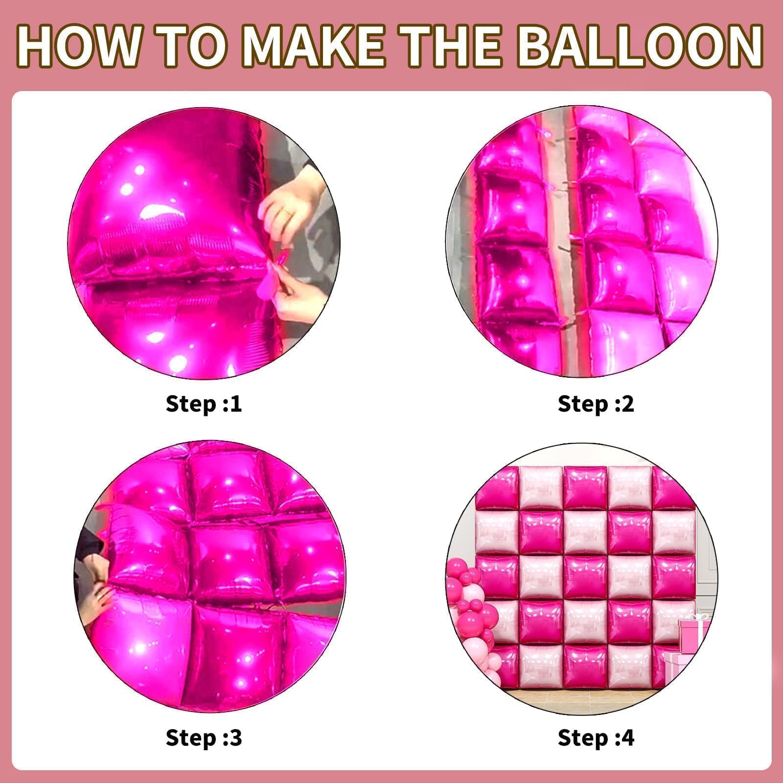 FEYG 25-Pack 19-Inch Double Sided Hot Pink & Rose Gold Square Foil Balloon Wall Kit – DIY Arch Tunnel Backdrop for Bachelorette Wedding Party Decor