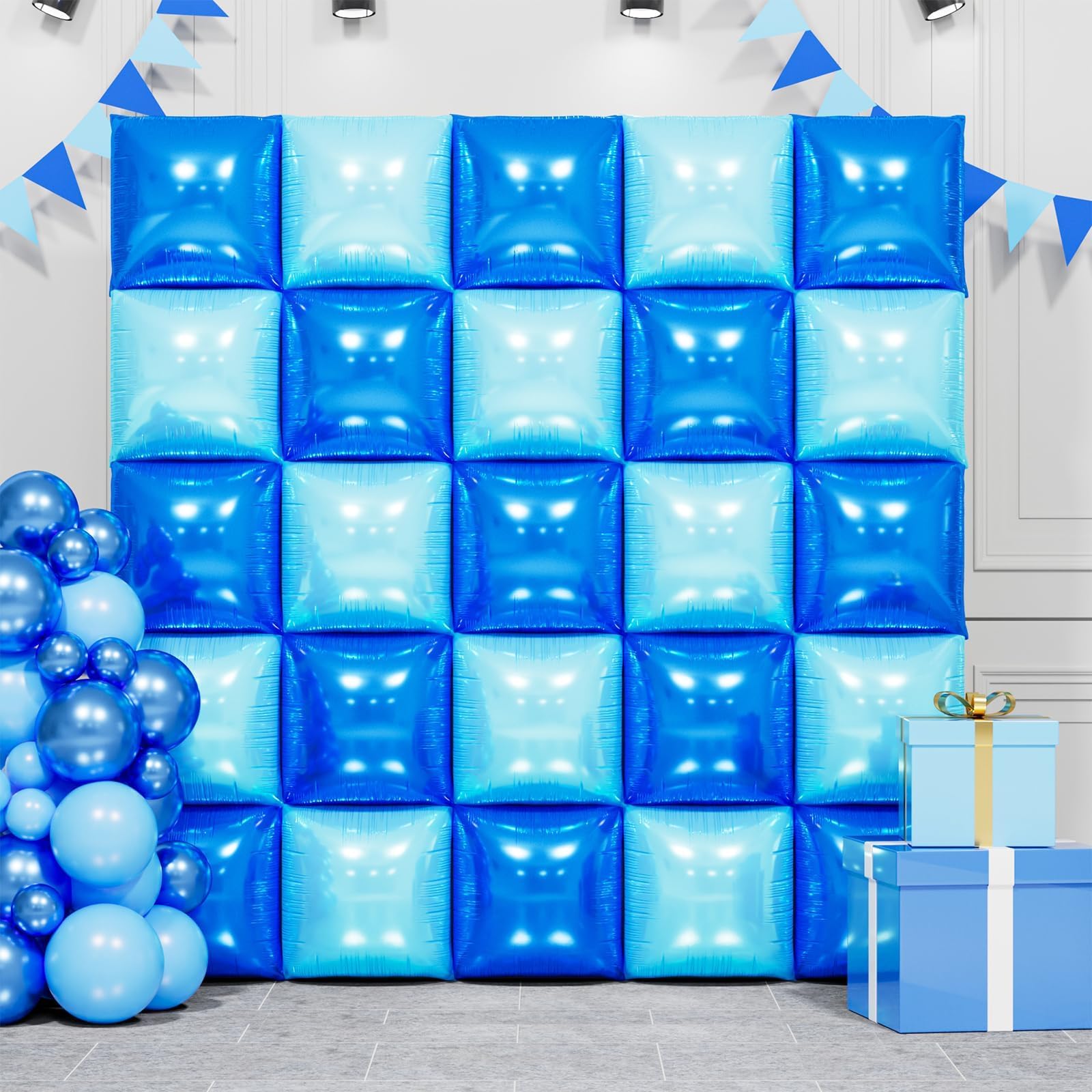 FEYG 25 Pack 19 Inch Navy Blue and Pearl Blue Double Sided Square Foil Balloons for Party Decor