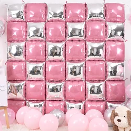 FEYG 25-Pack Pearl Pink and Silver Double-Sided Square Foil Balloons – 19 Inch Wall Arch Kit for Party Decor