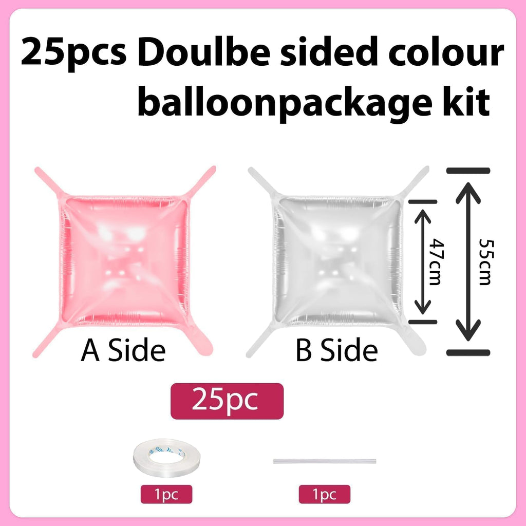 FEYG 25-Pack Pearl Pink and Silver Double-Sided Square Foil Balloons – 19 Inch Wall Arch Kit for Party Decor