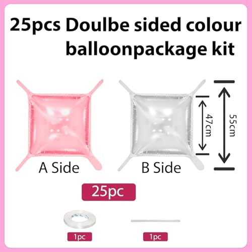 FEYG 25-Pack Pearl Pink and Silver Double-Sided Square Foil Balloons – 19 Inch Wall Arch Kit for Party Decor