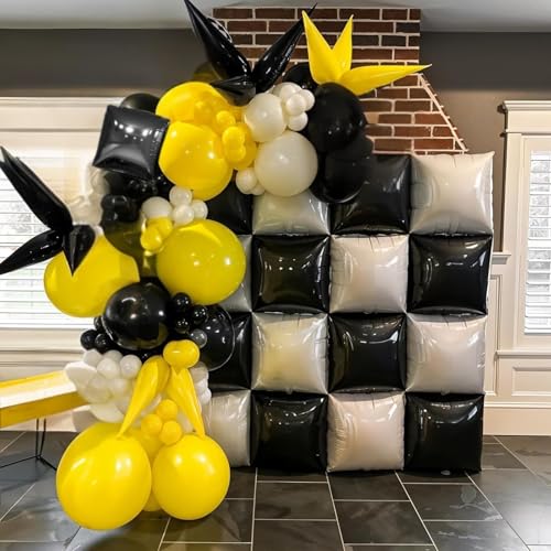 FEYG Double Sided Foil Balloon Wall Kit - 25 Pack 19 Inch Black and Pearl White Square Balloons for Party Arch, Tunnel, Backdrop Decoration