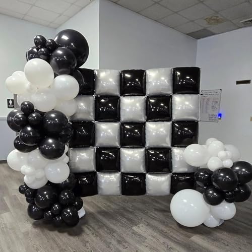 FEYG Double Sided Foil Balloon Wall Kit - 25 Pack 19 Inch Black and Pearl White Square Balloons for Party Arch, Tunnel, Backdrop Decoration