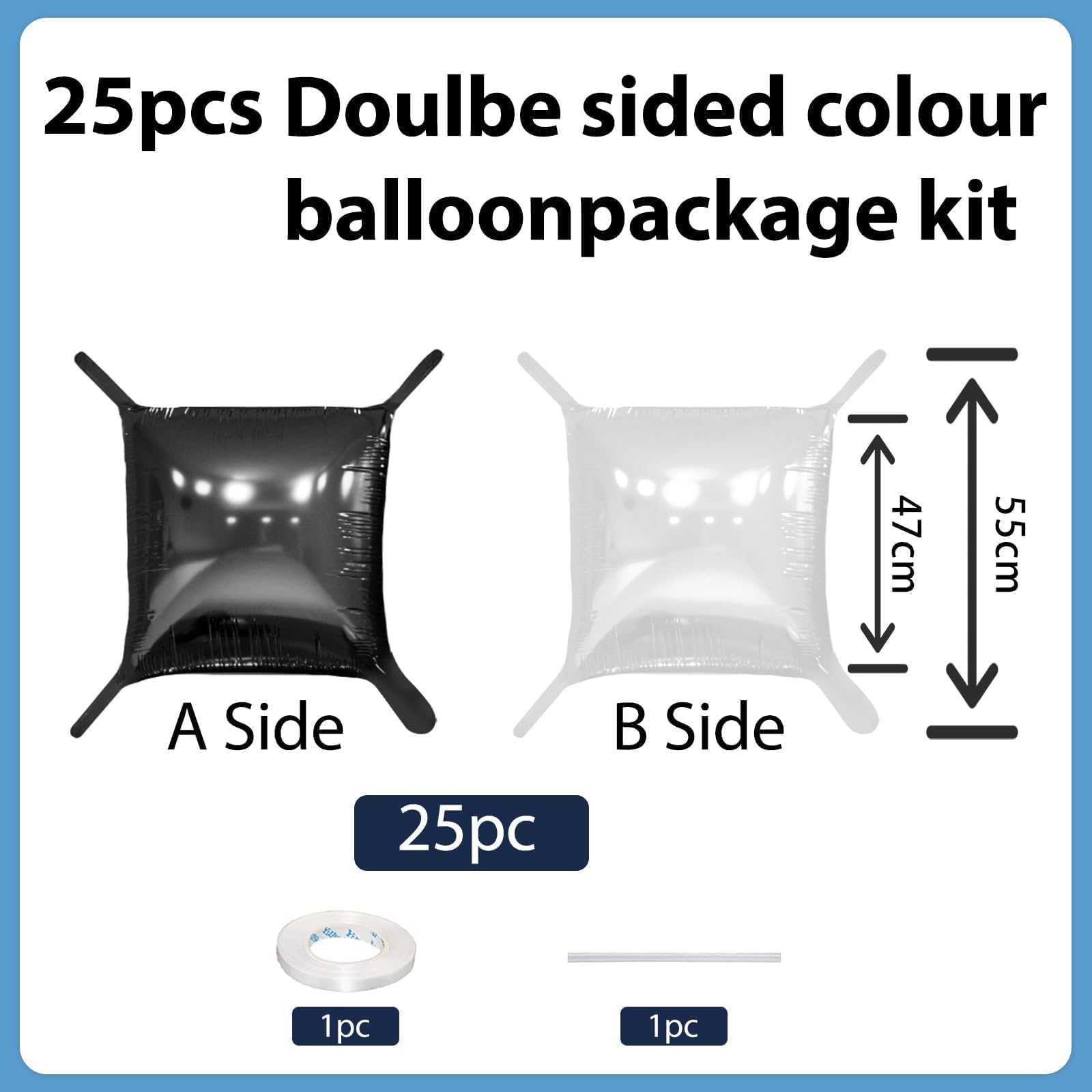 FEYG Double Sided Foil Balloon Wall Kit - 25 Pack 19 Inch Black and Pearl White Square Balloons for Party Arch, Tunnel, Backdrop Decoration