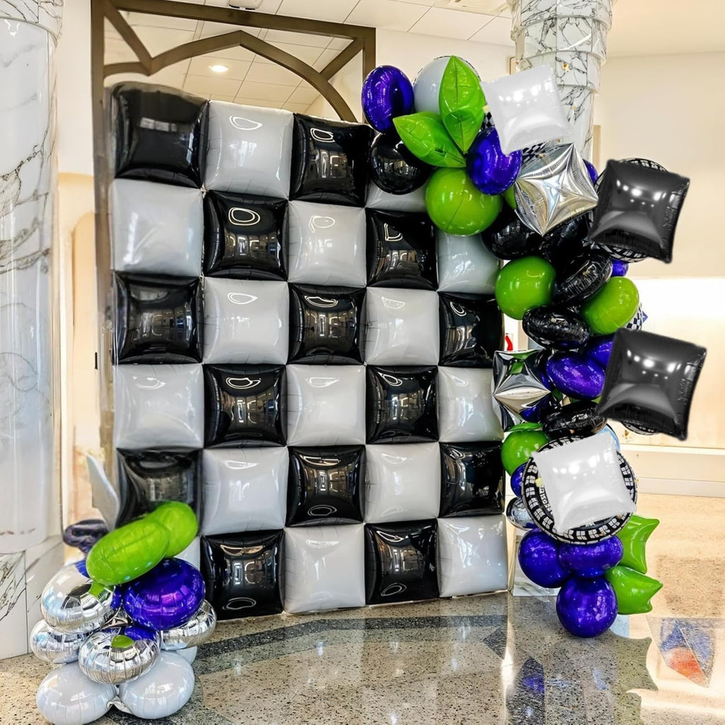 FEYG Double Sided Foil Balloon Wall Kit - 25 Pack 19 Inch Black and Pearl White Square Balloons for Party Arch, Tunnel, Backdrop Decoration