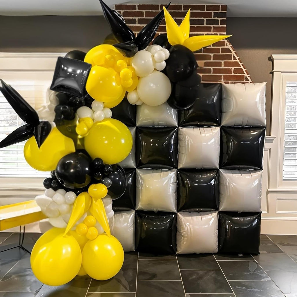 FEYG Double Sided Foil Balloon Wall Kit - 25 Pack 19 Inch Black and Pearl White Square Balloons for Party Arch, Tunnel, Backdrop Decoration