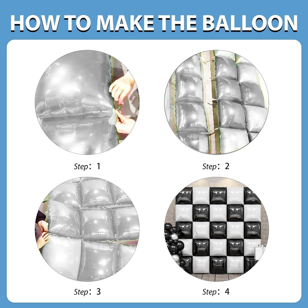 FEYG Double Sided Foil Balloon Wall Kit - 25 Pack 19 Inch Black and Pearl White Square Balloons for Party Arch, Tunnel, Backdrop Decoration